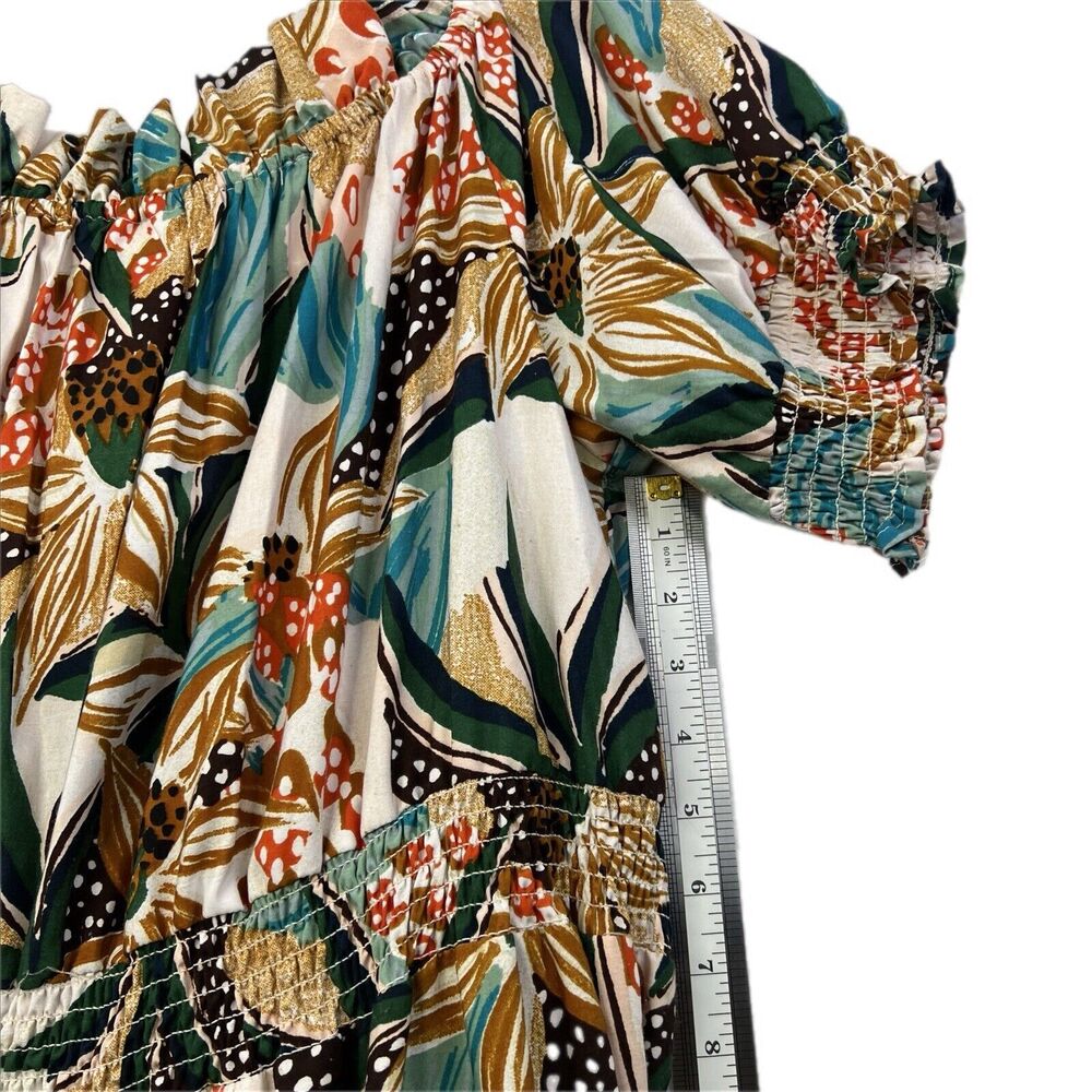 Floral 3X Maxi Tiered Cottage Feminine Puffy Sleeves Off Shoulder Long Dress - Picture 7 of 15